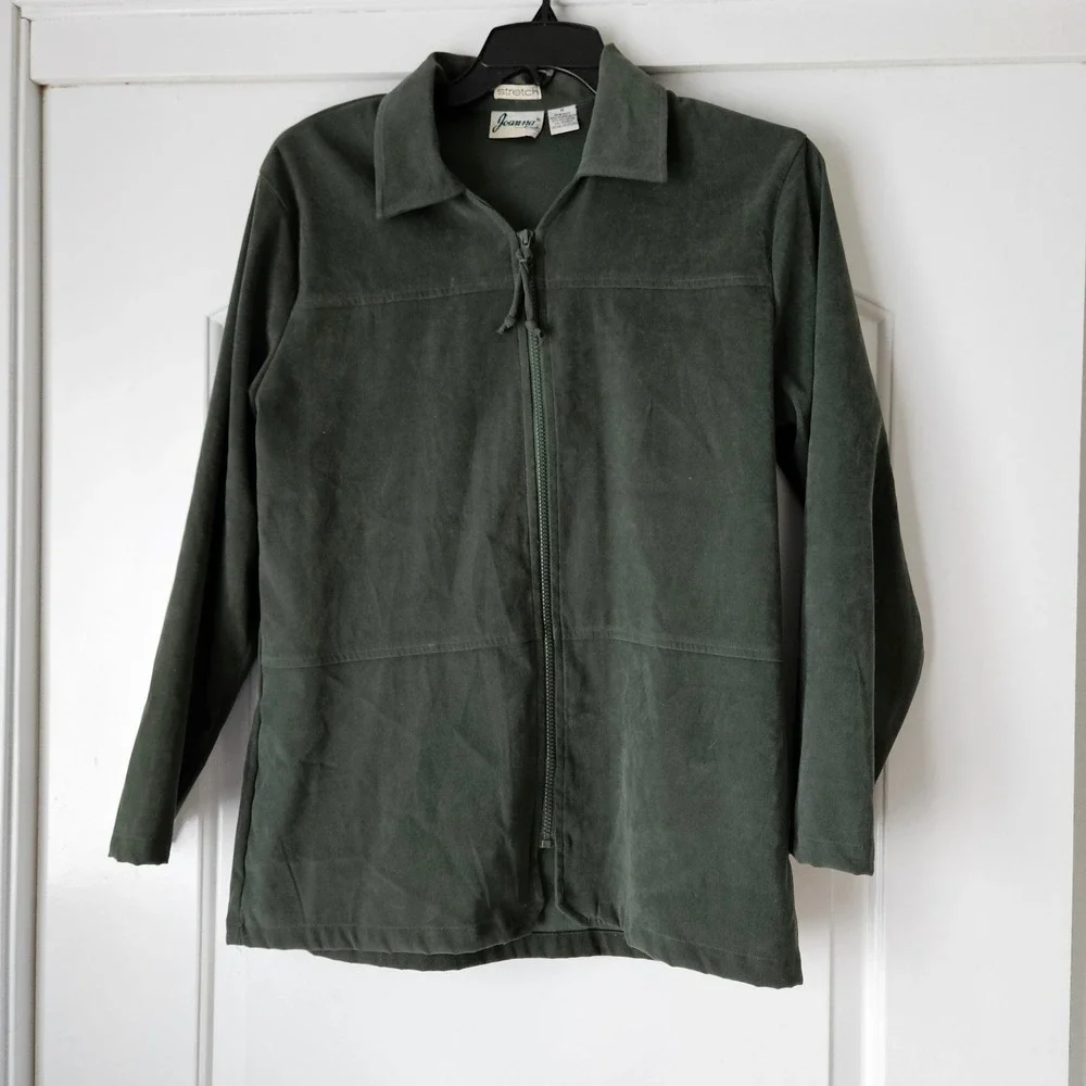 Vintage Joanna Jacket Women Medium Green Stretch Western Boho Festival Zip Up‎